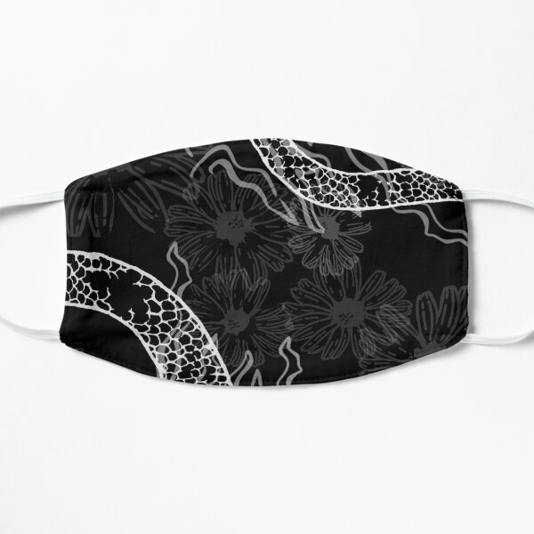 Dragon Scales and Floral Pattern Black Flat Mask