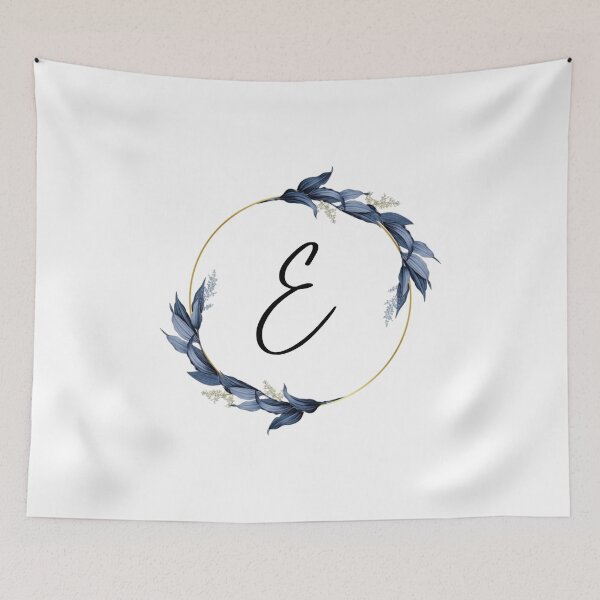 Item preview, Monogram with blue leaves letter E designed and sold by JustSeasons.