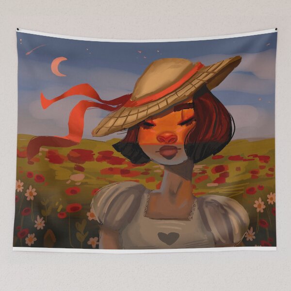 Item preview, Beautiful girl at sunset in a field of flowers designed and sold by HibiscusHeron.