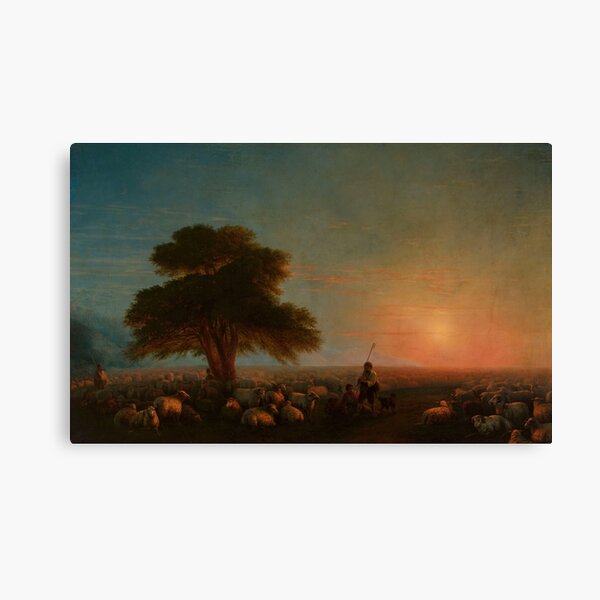 Shepherds with a flock of sheep (1872) By Ivan Konstantinovich Aivazovsky Canvas Print