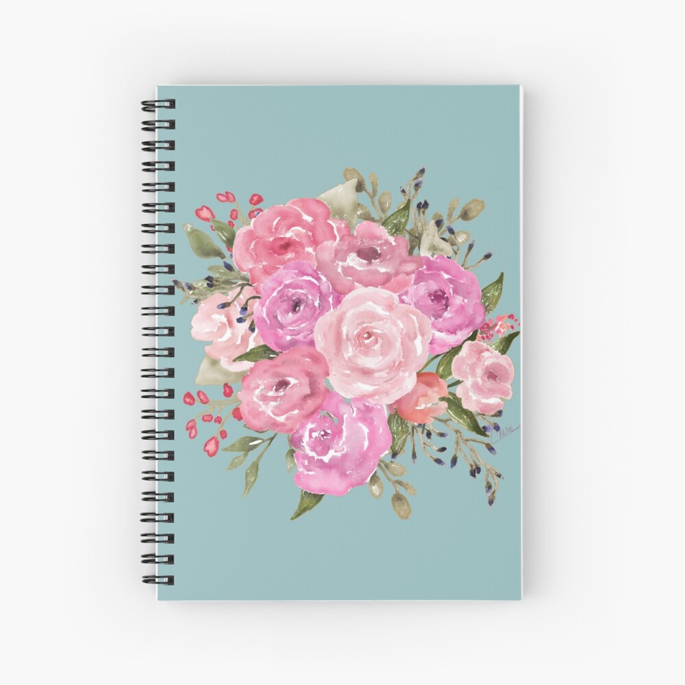 Pink Roses Bouquet on Aqua | Vintage Style | Cherie's Art(c)2021