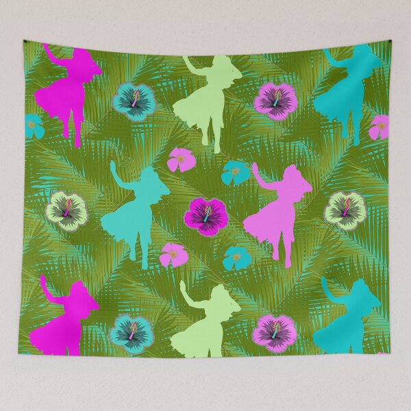 Item preview, Beautiful Hula Dancer with Flowers Pattern & Pastel Colors! - Green Background designed and sold by Apartment12.