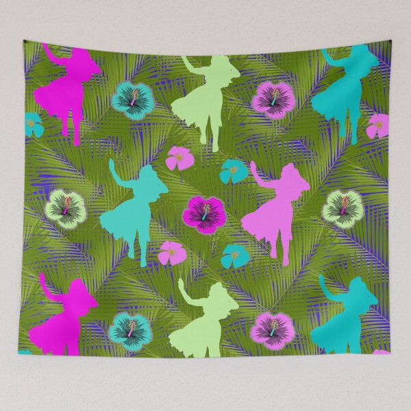 Item preview, Beautiful Hula Dancer with Flowers Pattern & Pastel Colors! - Blue Background designed and sold by Apartment12.