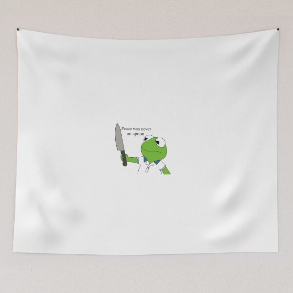 Item preview, Baby Kermit holding a knife with text saying ‘peace was never an option’ designed and sold by Emily Snead.