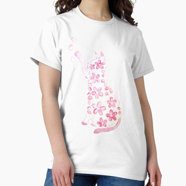 Artikel-Vorschau von handgemaltes rosa Katzen- und Kirschblütenaquarell, designt und verkauft von ColorandColor.