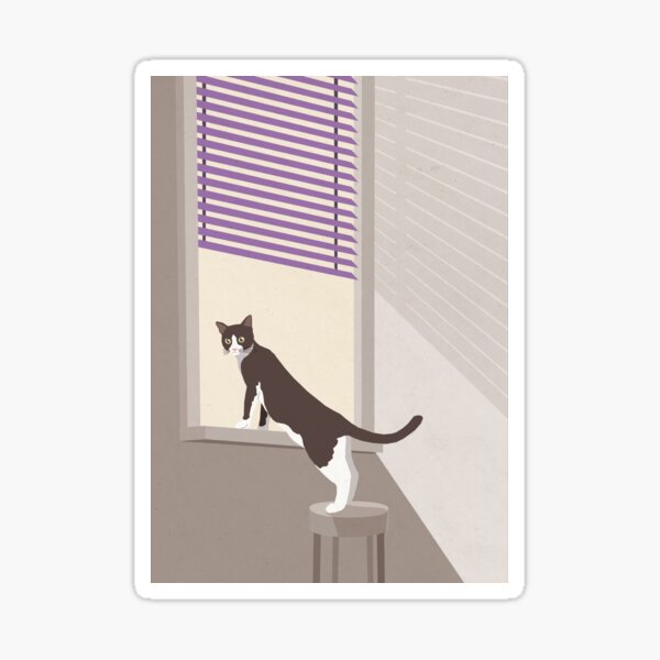 Item preview, Tuxedo cat watching outside of window designed and sold by Gumigrida.