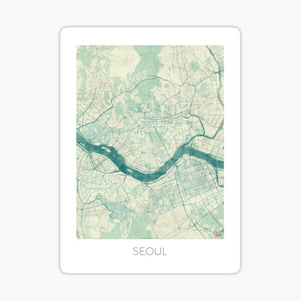 Seoul Map Blue Vintage Sticker