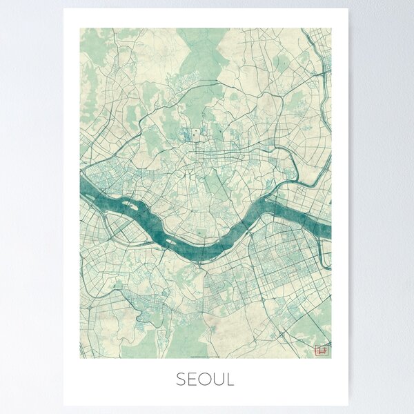 Item preview, Seoul Map Blue Vintage designed and sold by HubertRoguski.