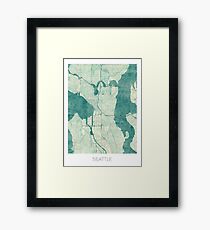 Seattle Map Blue Vintage Framed Print