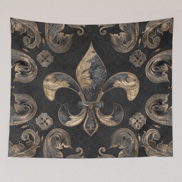 Item preview, Fleur-de-lis luxury ornament - Black Marble designed and sold by k9printart.