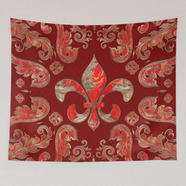 Item preview, Fleur-de-lis luxury ornament - Red Marble designed and sold by k9printart.