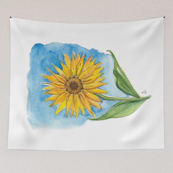 Artikelvorschau, Sonnenblume Aquarell Zeichnung – Flowerpower Illustration entworfen und verkauft von happyartworld.