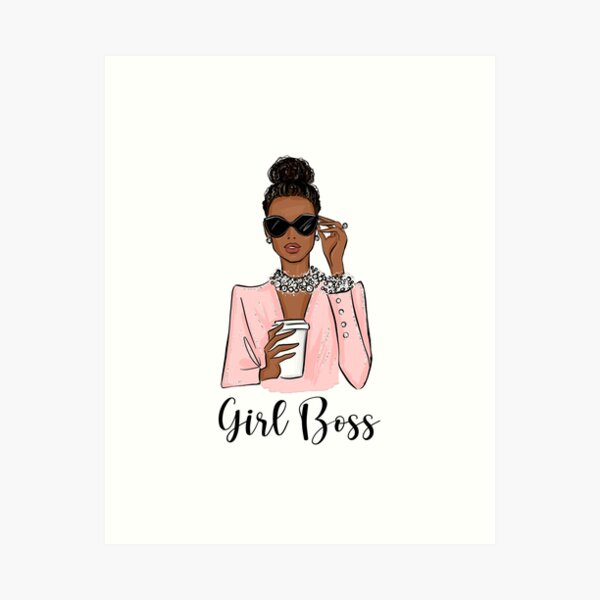 Black girl boss fashion illustration in pink tones  Art Print for Sale by