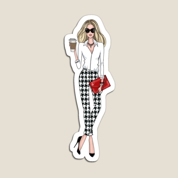 Boss girl with coffee fashion illustration  Magnet for Sale by