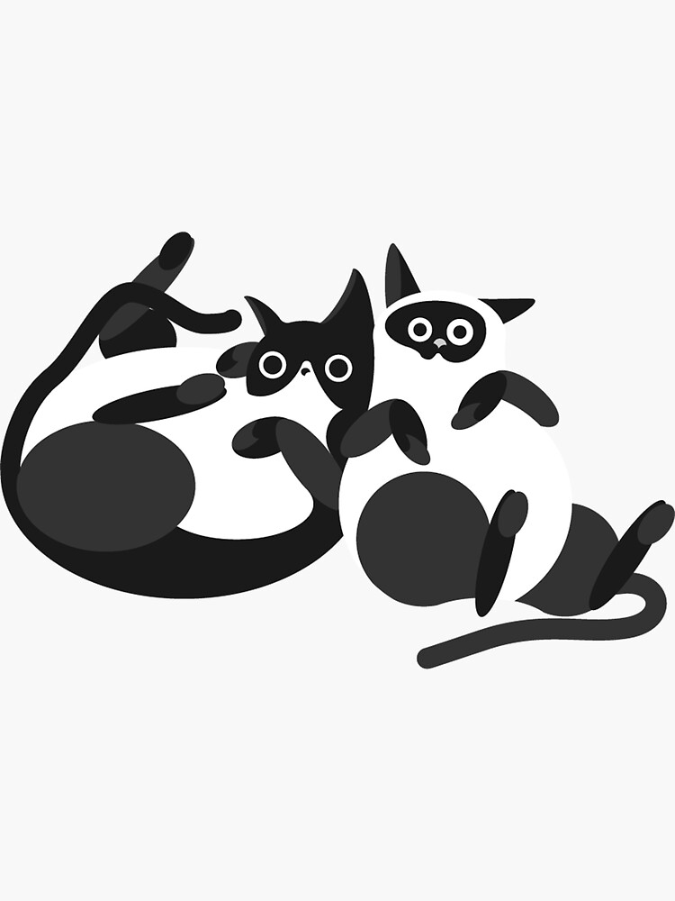 Black And White Cats Illustration Sticker For Sale By Plantbud Redbubble 