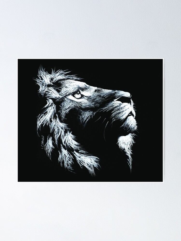 T te de lion au pastel en noir et blanc album de Julien Dor Poster