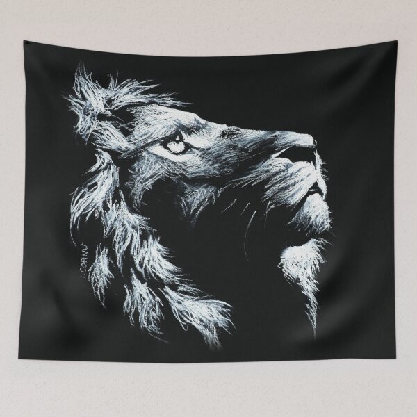 Item preview, Lion's head in black and white pastel (Julien Doré album) designed and sold by isabelle cornu.