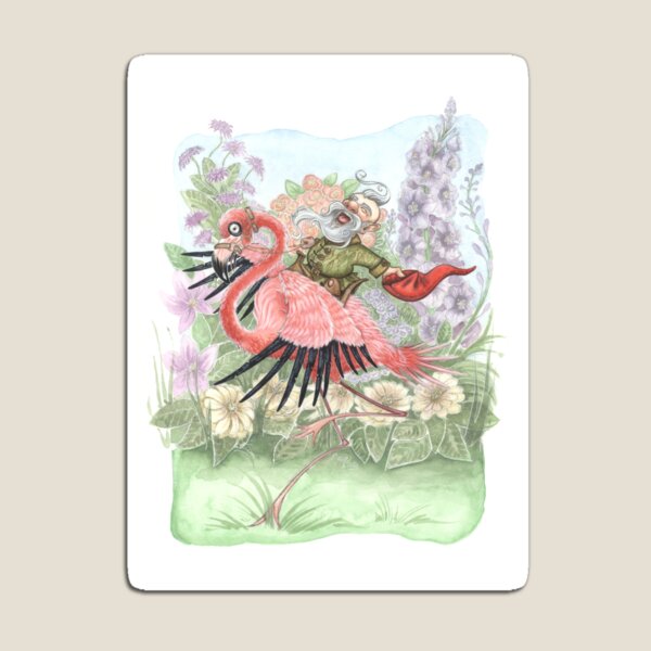 Mischievous Garden Gnome Flamingo Rider Magnet