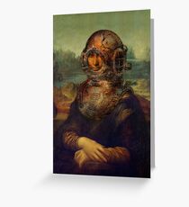 Steampunk Mona Lisa Diver's Helmet - Leonardo da Vinci Greeting Card