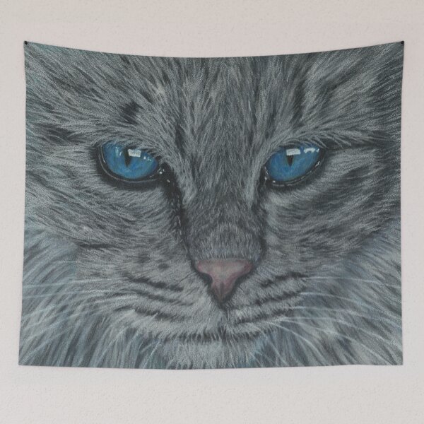 Item preview, grey blue eyed cat designed and sold by collydavid.