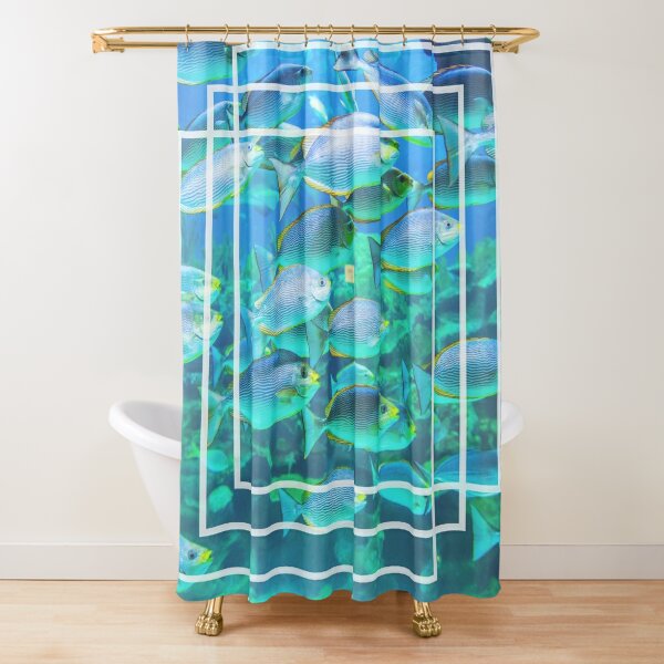 Funny Shark Dog Shower Curtains Sea Waves Fish Birds Cute Animal