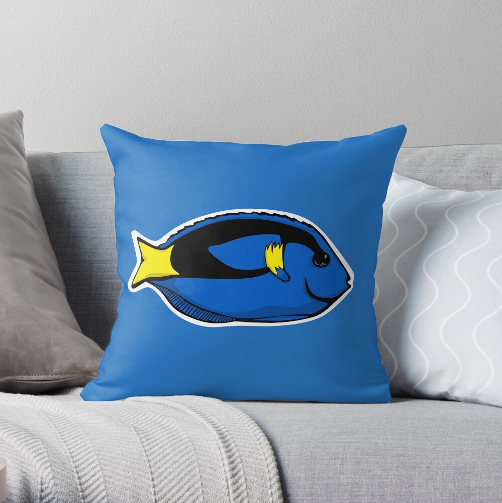 Blue Tang Illustration Throw Pillow