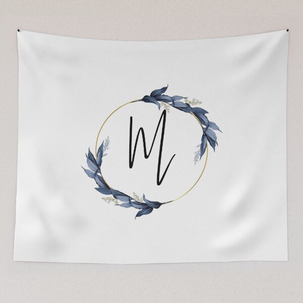 Item preview, Monogram with blue leaves letter M designed and sold by JustSeasons.
