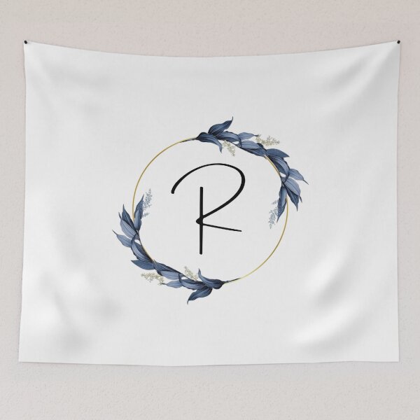 Item preview, Monogram with blue leaves letter R designed and sold by JustSeasons.