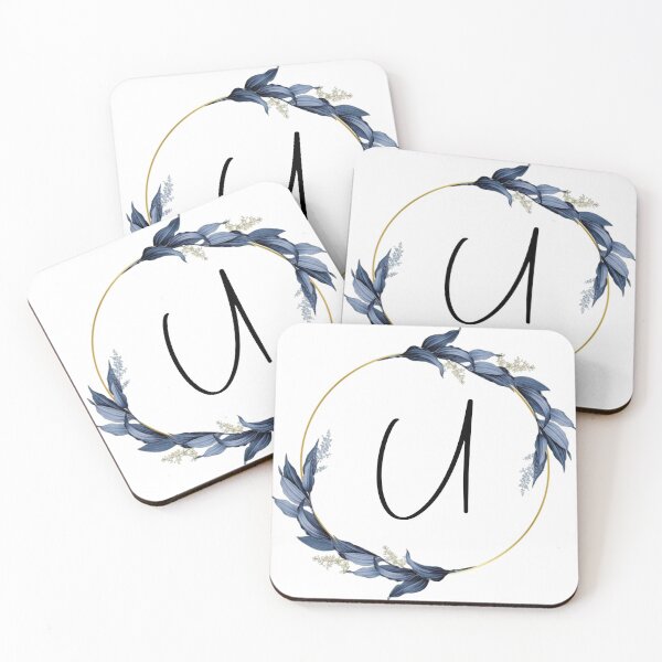 Item preview, Monogram with blue leaves letter U designed and sold by JustSeasons.