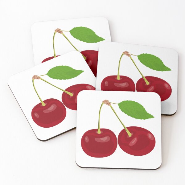 Item preview, Ripe red cherries with a green leaf.	 designed and sold by Mallva.