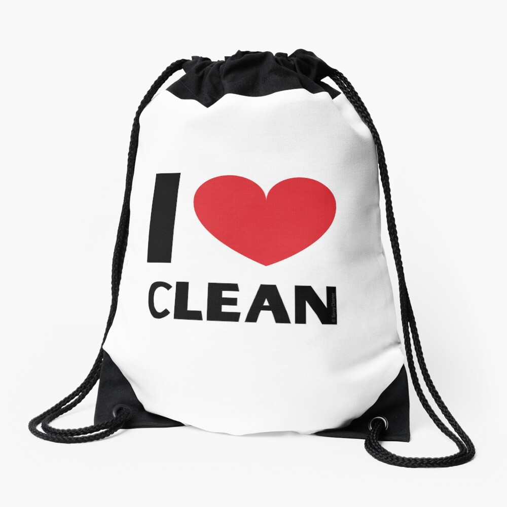 I Love Clean Valentine Heart Fun Cleaning Lady Gifts Drawstring Bag
