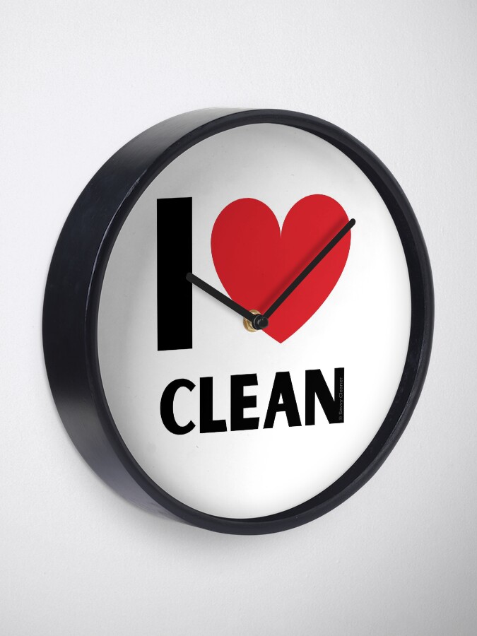 Alternate view of I Love Clean Valentine Heart Fun Cleaning Lady Gifts Clock
