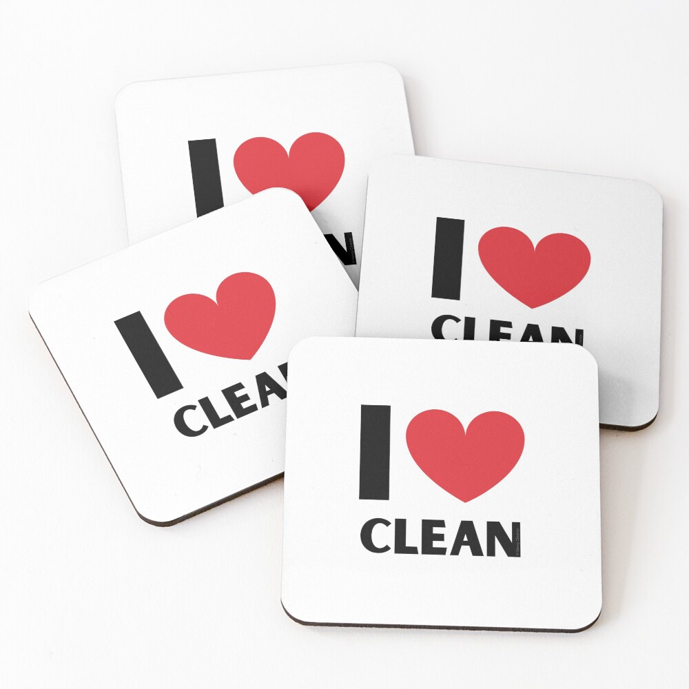 I Love Clean Valentine Heart Fun Cleaning Lady Gifts Coasters (Set of 4)