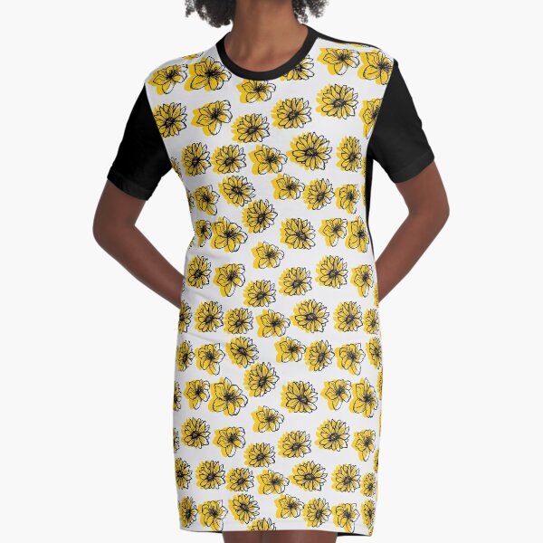 Yellow Sunflower Floral Arrangement Graphic T-Shirt Dress