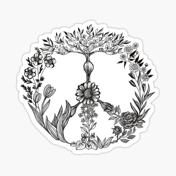 Peace and flowers Sticker