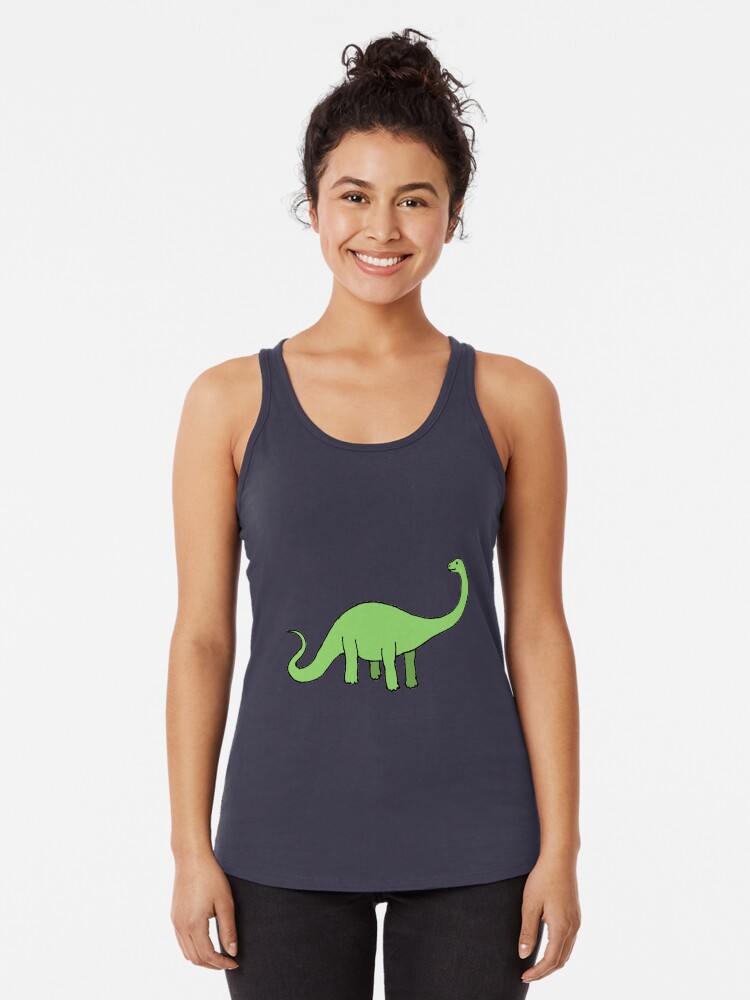 Thumbnail 1 of 3, Racerback Tank Top, Happy Diplodocus - dinosaur design by Cecca Designs designed and sold by Cecca-Designs.