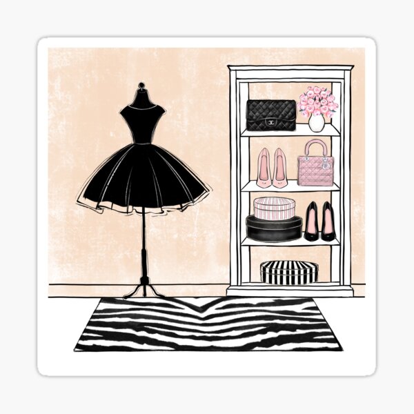 Item preview, Fashion girly closet with bags and shoes illustration designed and sold by Lalanacliparts.