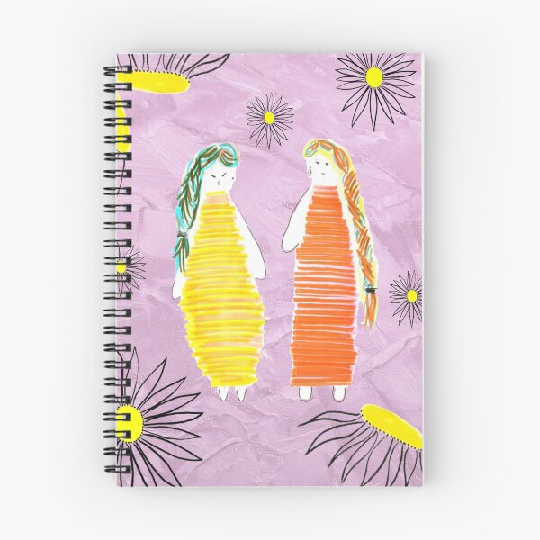 Item preview, Spiral Journal Dolls And Daisies Hand Drawn Purple Wash Background designed and sold by H3designs.