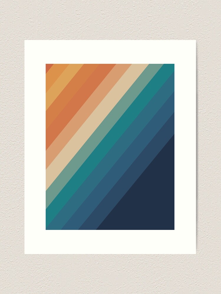 Thumbnail 1 of 3, Art Print, Retro Rainbow Stripes Diagonal 70's pattern designed and sold by bird767.