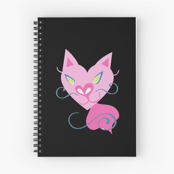 Item preview, Spiral Notebook Creepy Pink Siamese Cat Vector Cartoon Art Black Background designed and sold by H3designs.