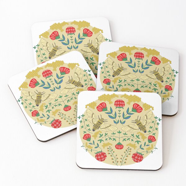 Item preview, Symmetric bees and flower art designed and sold by DogwoodStudios.