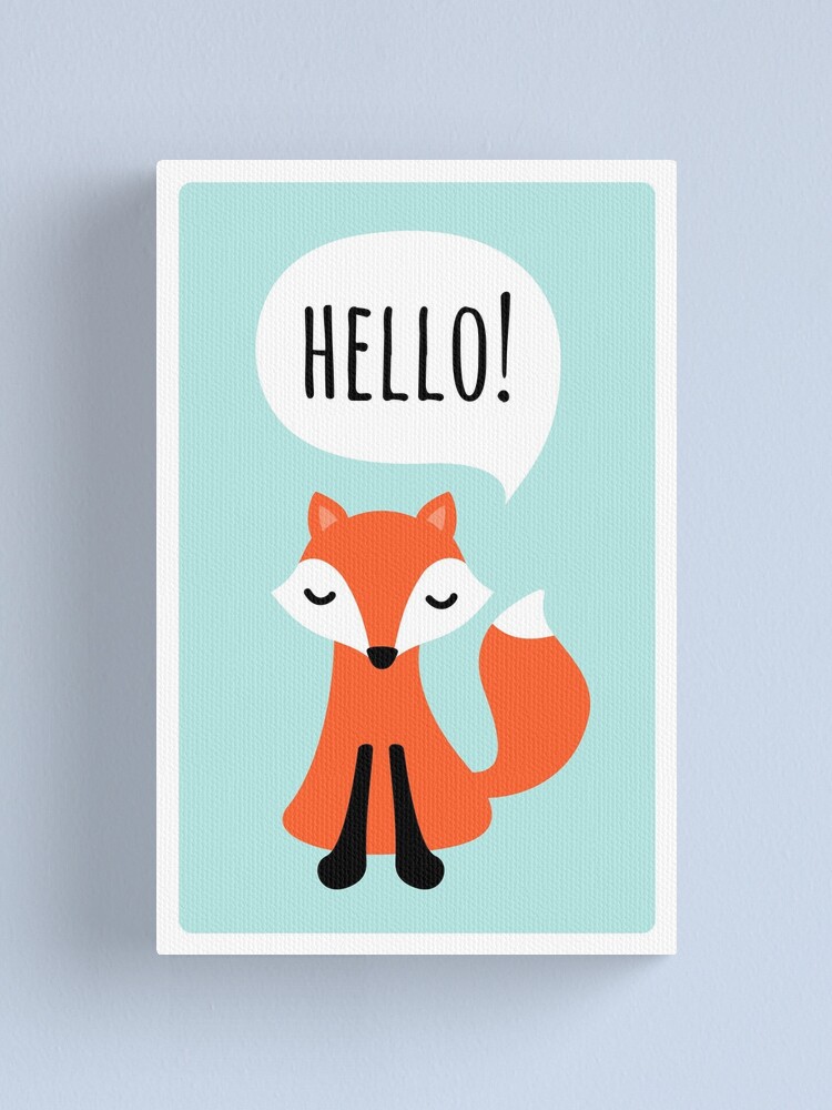 Lienzo «Cute dibujos animados fox sobre fondo azul diciendo hola» de  MheaDesign | Redbubble