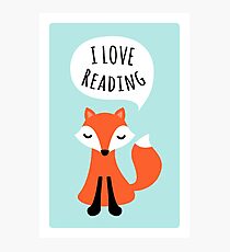 I love reading, cute cartoon fox on blue background Fotodruck