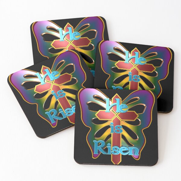 Item preview, He is Risen Rainbow Butterfly Wings Cross designed and sold by toddbrooney.