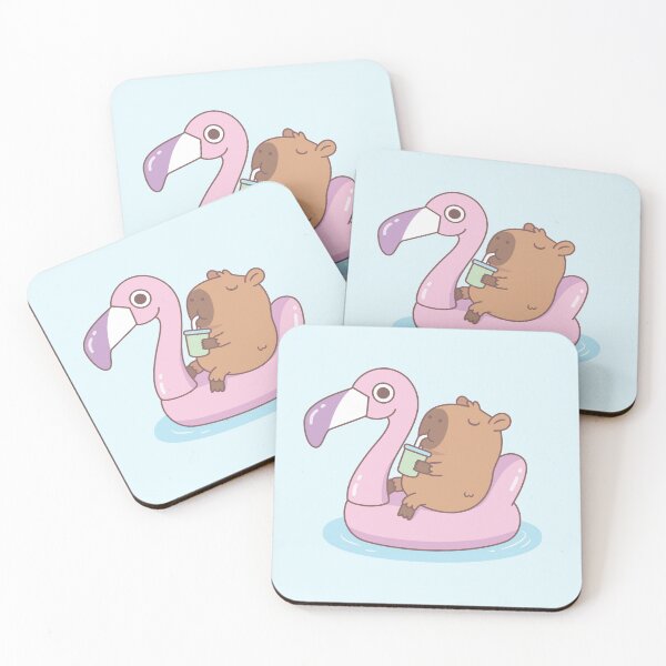 Item preview, Cute Capybara Chilling On Pink Flamingo Pool Float designed and sold by rustydoodle.