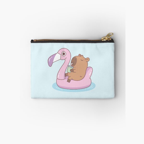 Item preview, Cute Capybara Chilling On Pink Flamingo Pool Float designed and sold by rustydoodle.