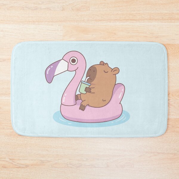 Item preview, Cute Capybara Chilling On Pink Flamingo Pool Float designed and sold by rustydoodle.