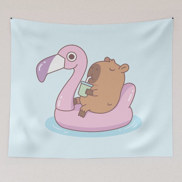 Item preview, Cute Capybara Chilling On Pink Flamingo Pool Float designed and sold by rustydoodle.