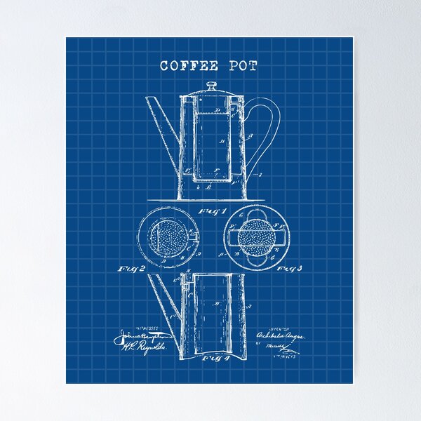 Item preview, Coffee Pot Technical Drawing Patent Blueprint designed and sold by anghelapparel.
