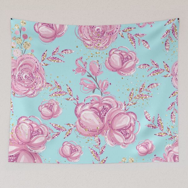 Item preview, Blue pink and gold floral glitter girly fashion pattern  designed and sold by Lalanacliparts.